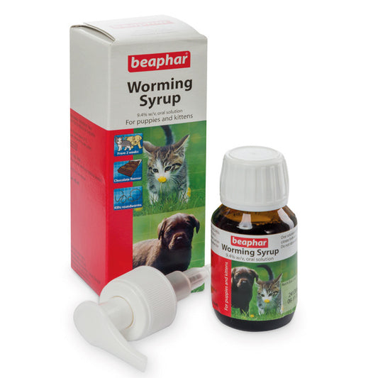 Beaphar Worming Syrup for Puppies Kittens - Treats Roundworms - 45ml