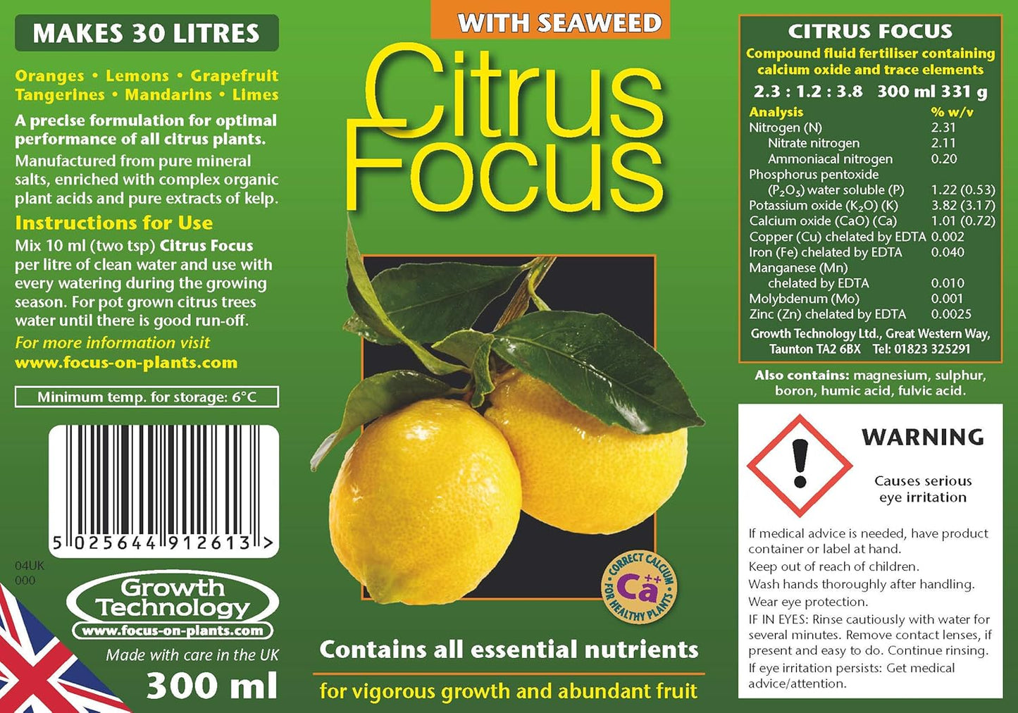 Growth Technology Citrus Focus 100ml 300ml 1L Plant Food For Orange/Lemon Trees