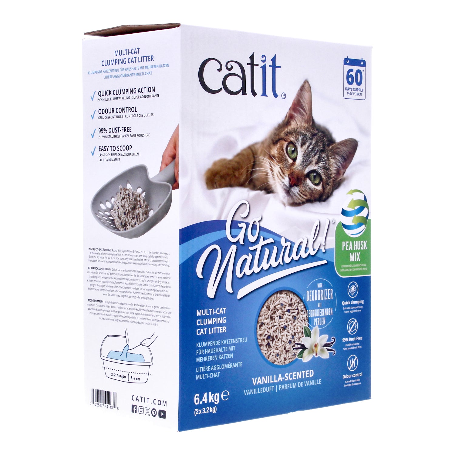 Catit Natural Cat Litter, Wood Pea Husk Eco Dust-Free Super Absorbent Vanilla 6.4kg