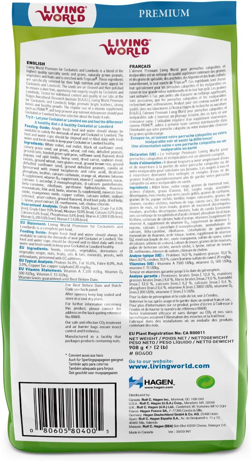 Living World Premium Food for Lovebirds/Cockatiels 908g