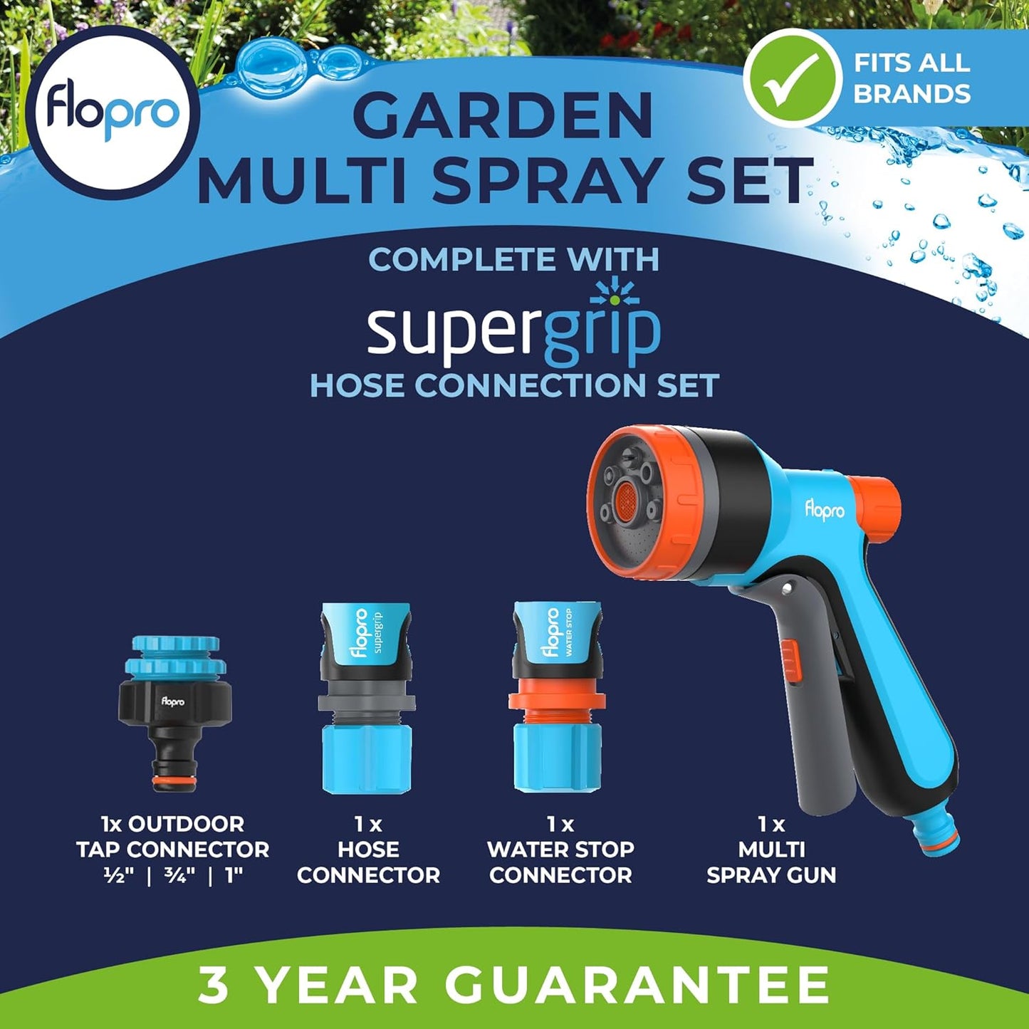 Flopro Watering Garden 7 Pattern Multi Spray Gun Set With Connectors