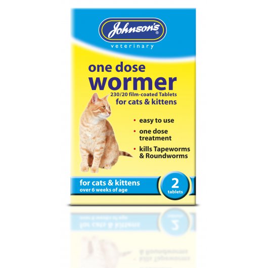 Johnsons One Dose Wormer for Cat and Kitten Worming Tablets Tapeworm & Roundworm