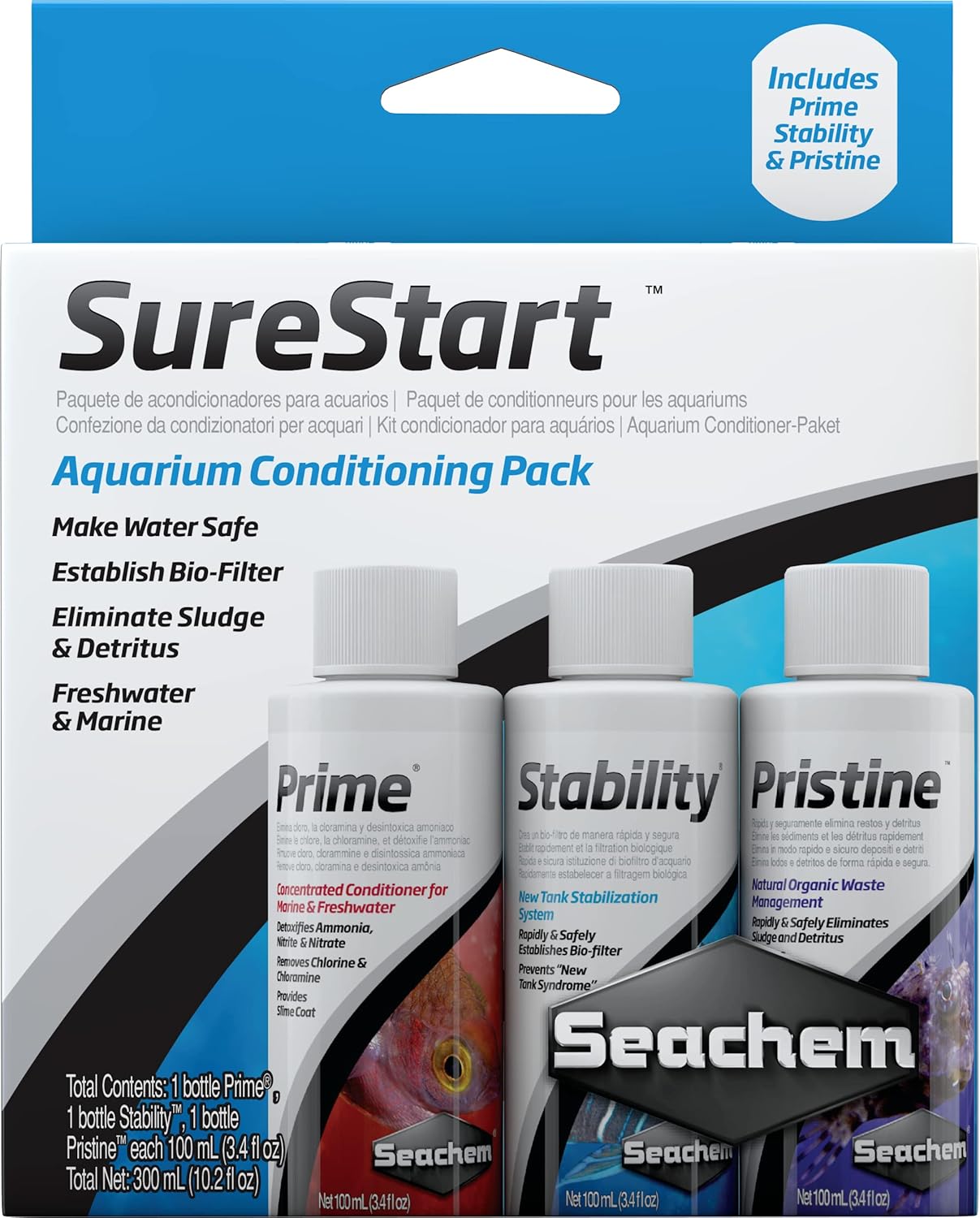 Seachem SureStart Contains 100 mL bottles of Prime, Stability, Pristine