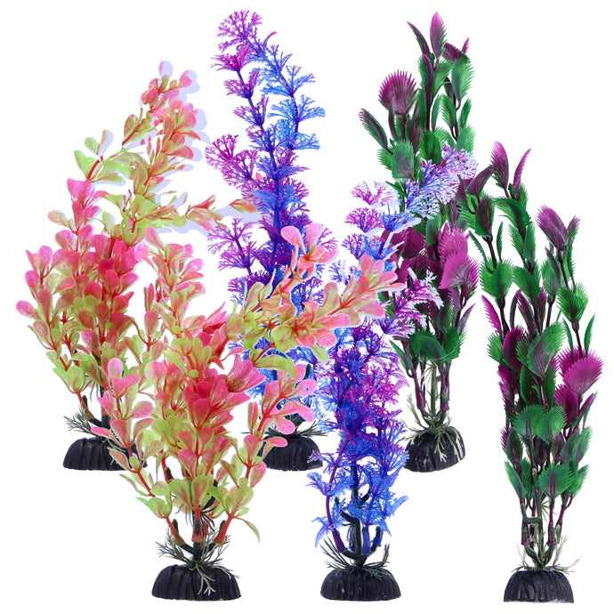 Multicoloured Plastic Aquarium Decoration Plants 10cm (Pack of 6)