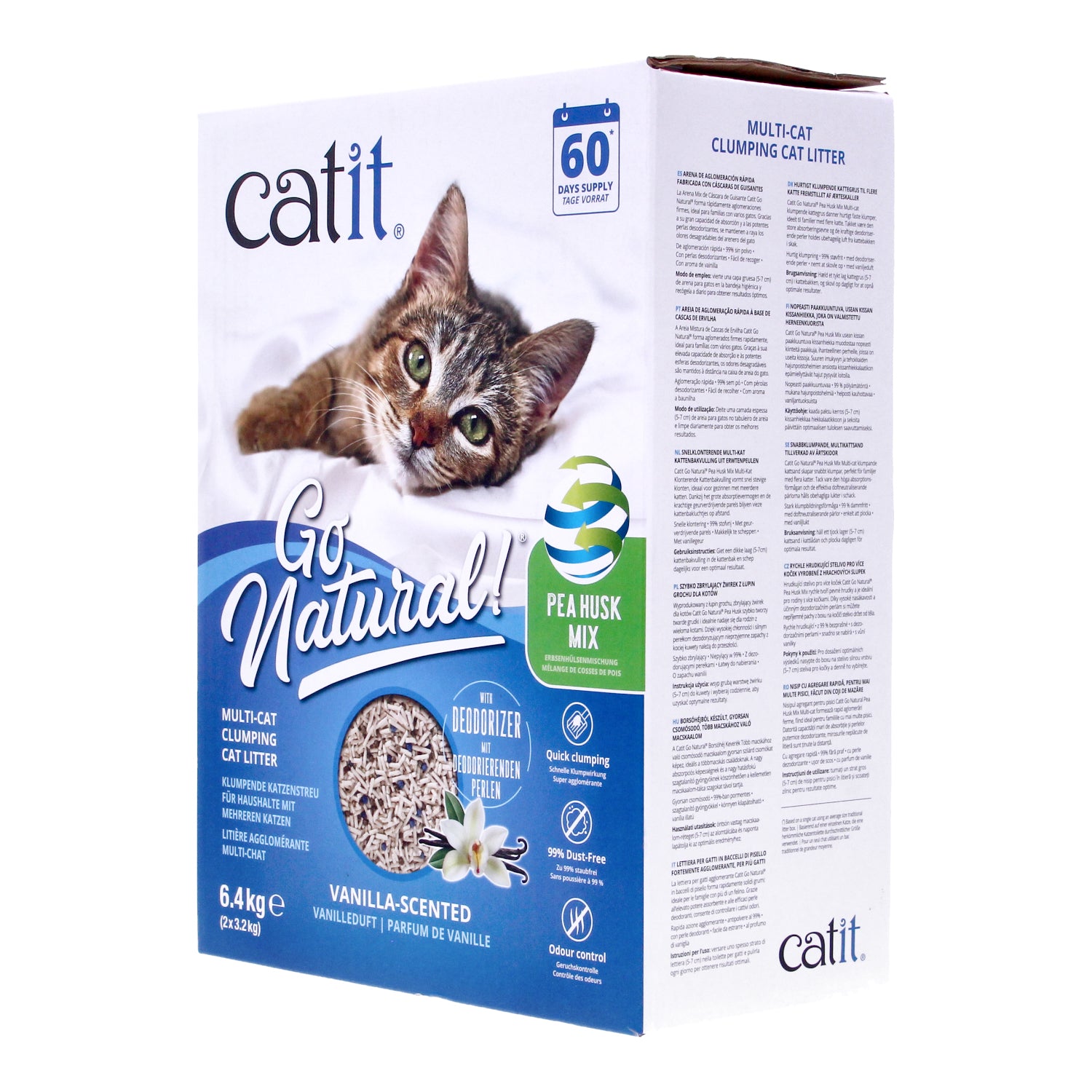 Catit Natural Cat Litter, Wood Pea Husk Eco Dust-Free Super Absorbent Vanilla 6.4kg