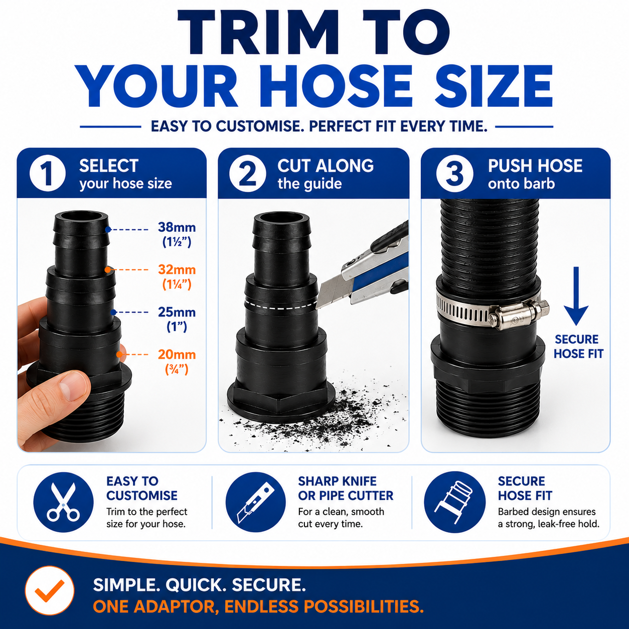 1.25" BSP Threaded Hosetail - Trim to Fit Multiple Sizes