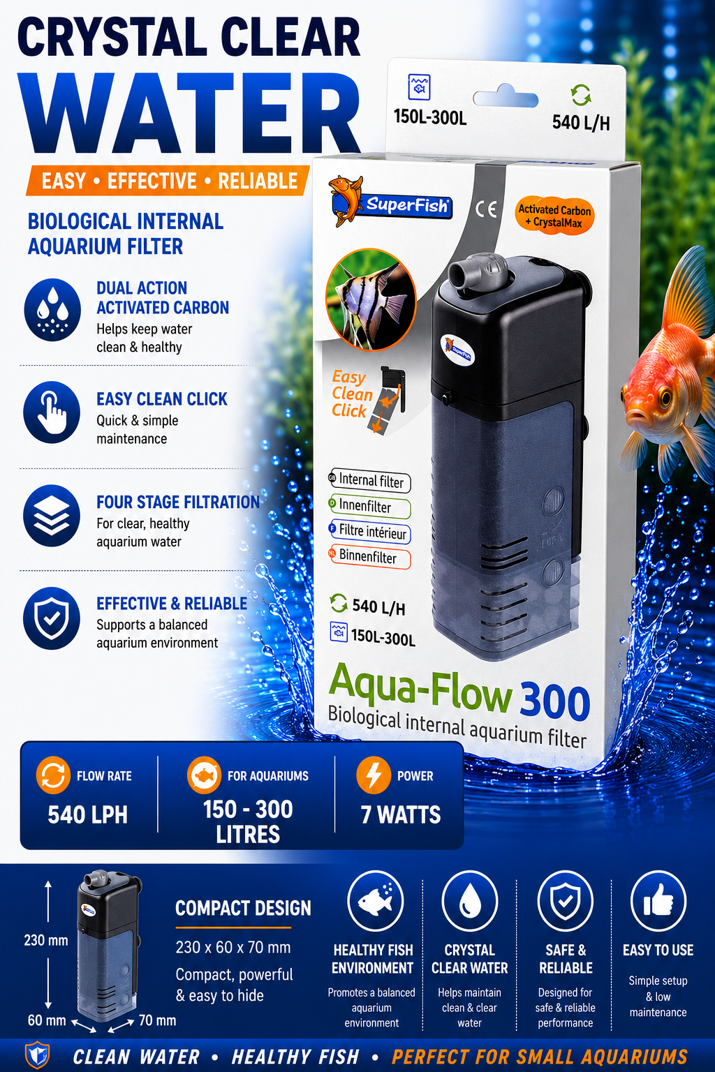 Superfish Aqua-Flow 300 Filter Pump - Dual Action, Cold & Tropical