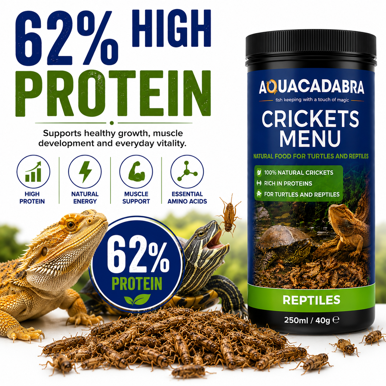 Aquacadabra Natural Dried Crickets Gourmet Reptile Turtle Food 40g 160g