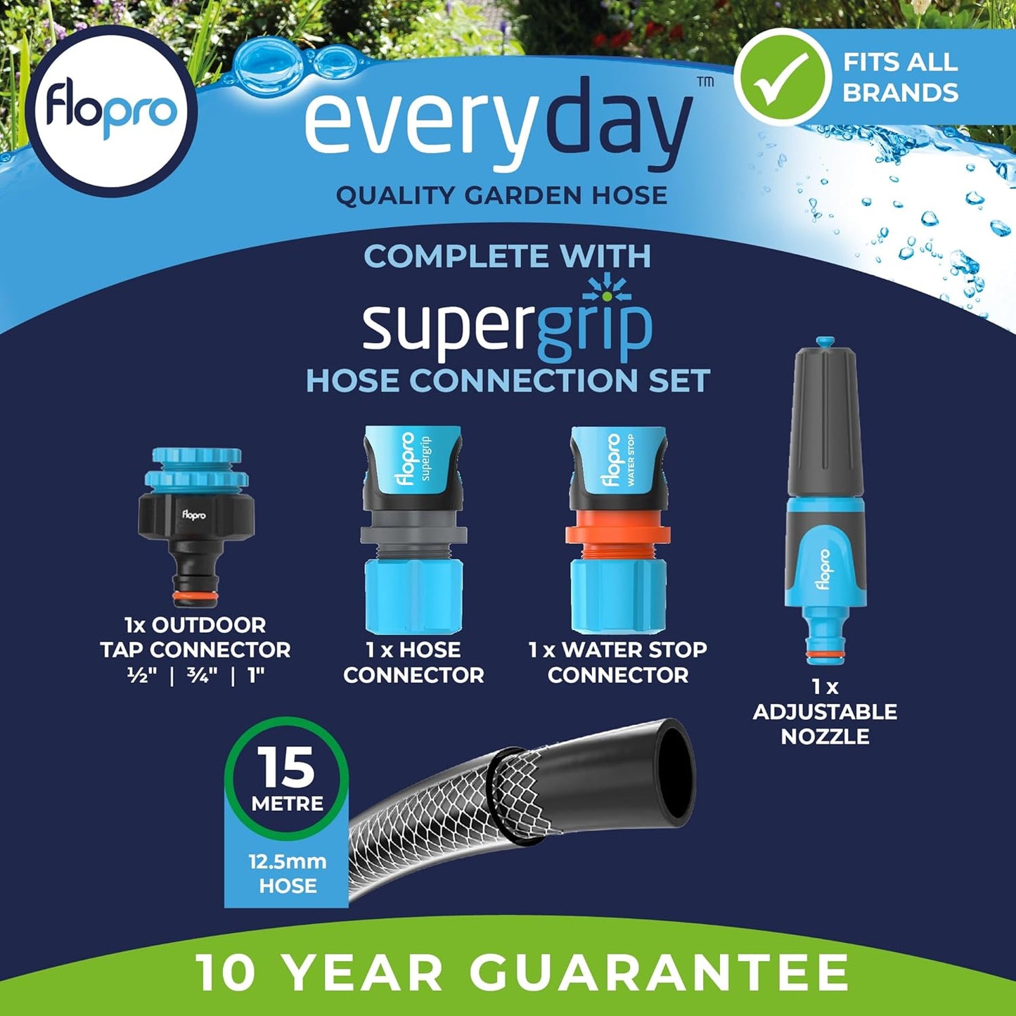 Flopro Hose Starter Set: All-in-One Garden Watering Solution 15m