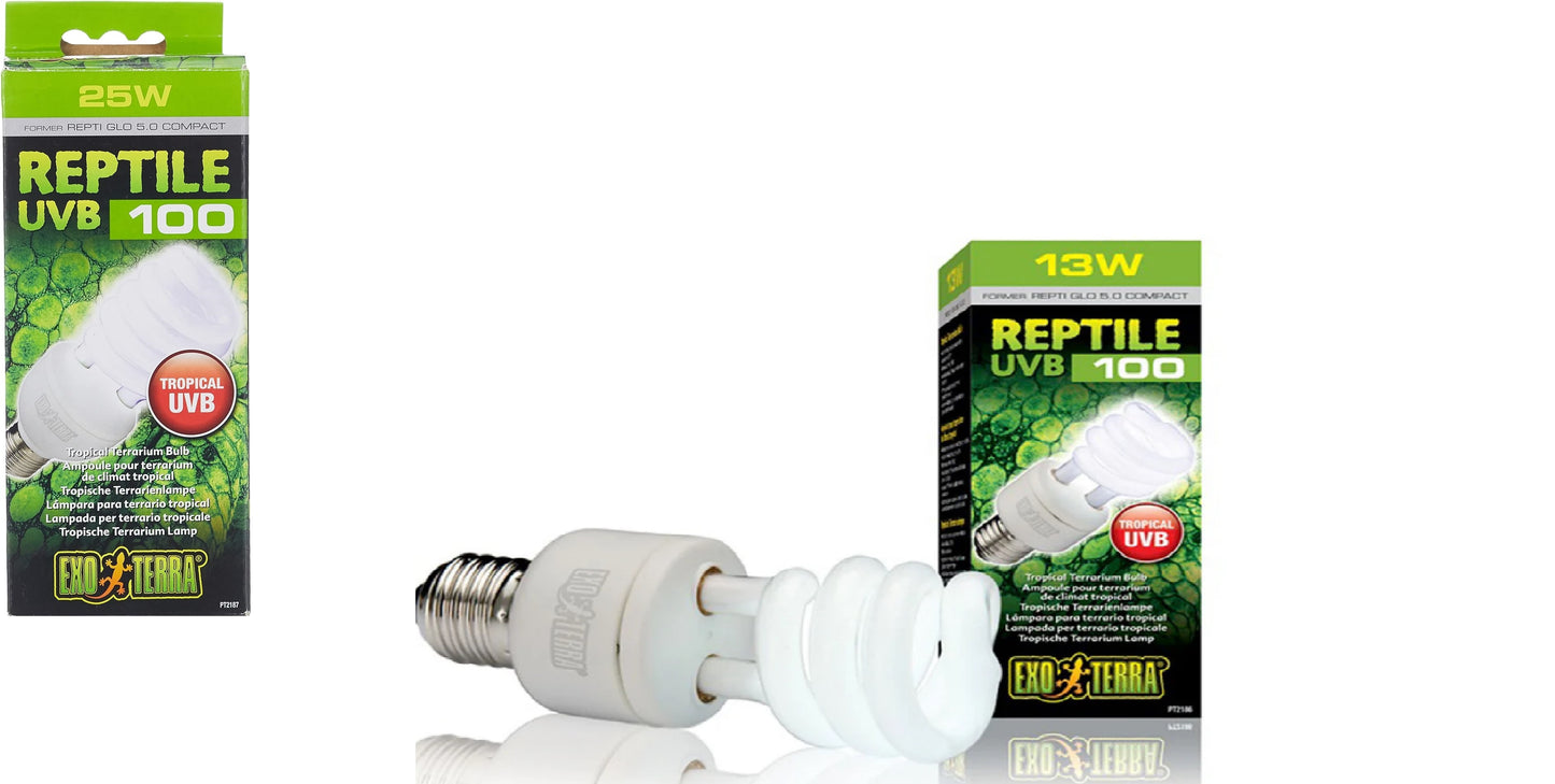 Exo Terra Reptile White UVB 100 Tropical Terrarium Bulb 13W and 25W