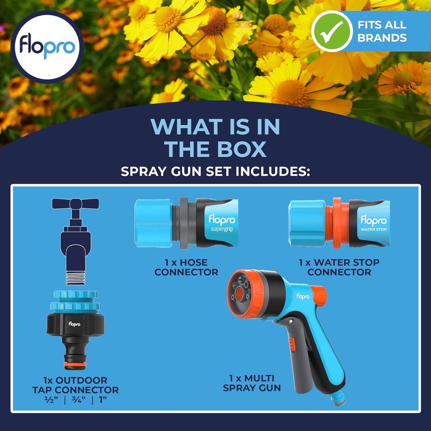 Flopro Watering Garden 7 Pattern Multi Spray Gun Set With Connectors
