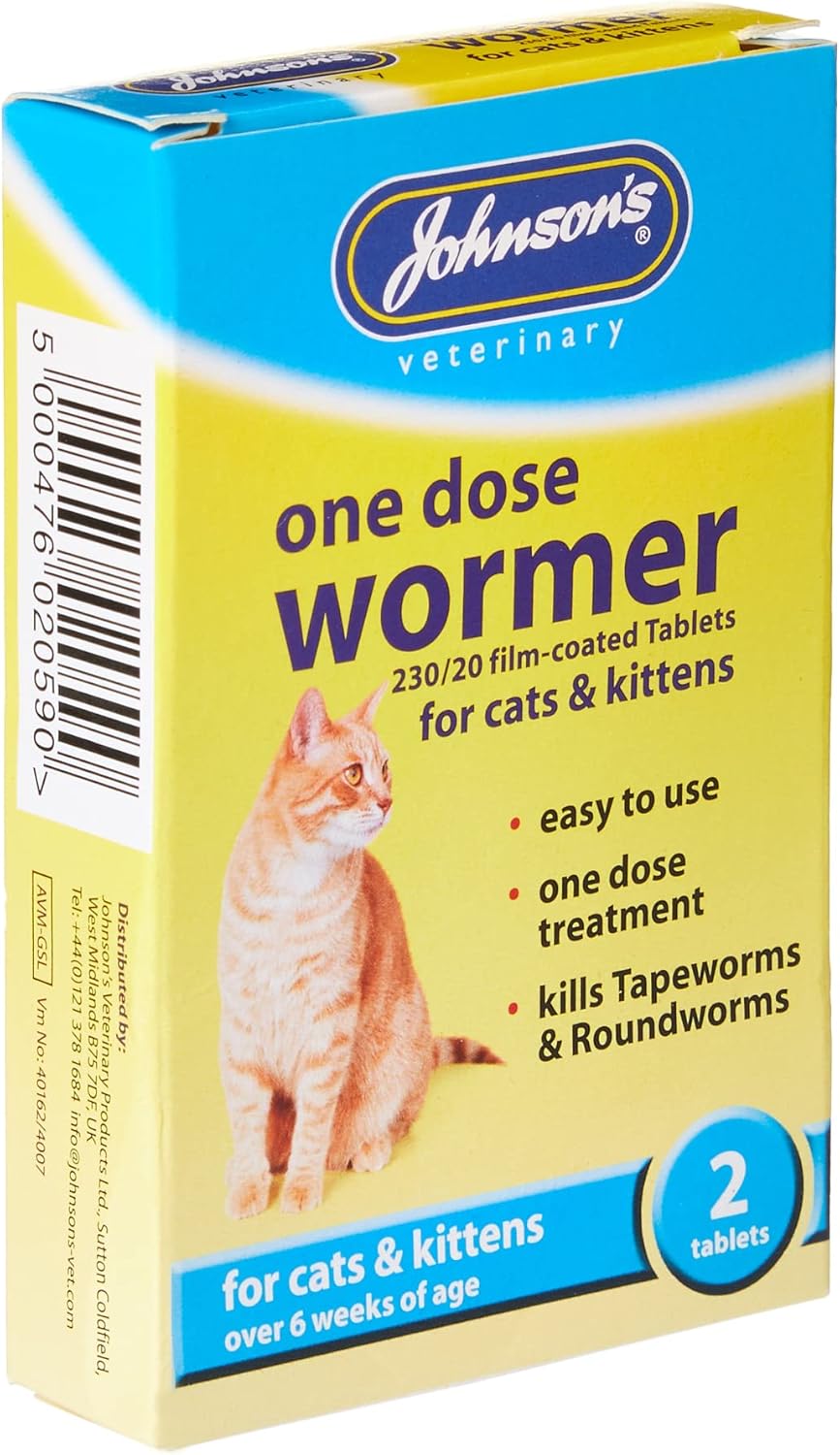 Johnsons One Dose Wormer for Cat and Kitten Worming Tablets Tapeworm & Roundworm
