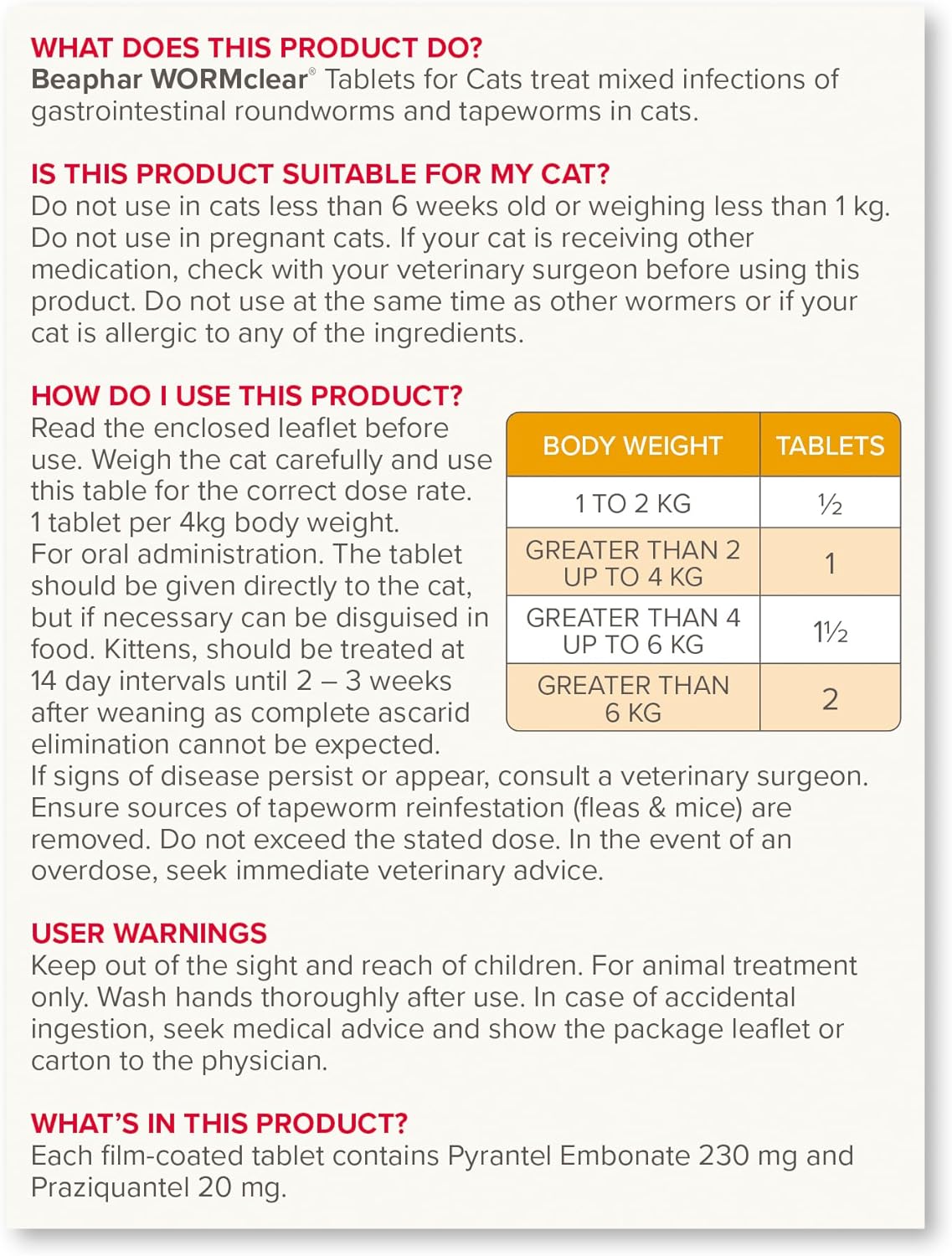 Beaphar WORMclear Tablets Cat 4 tabs