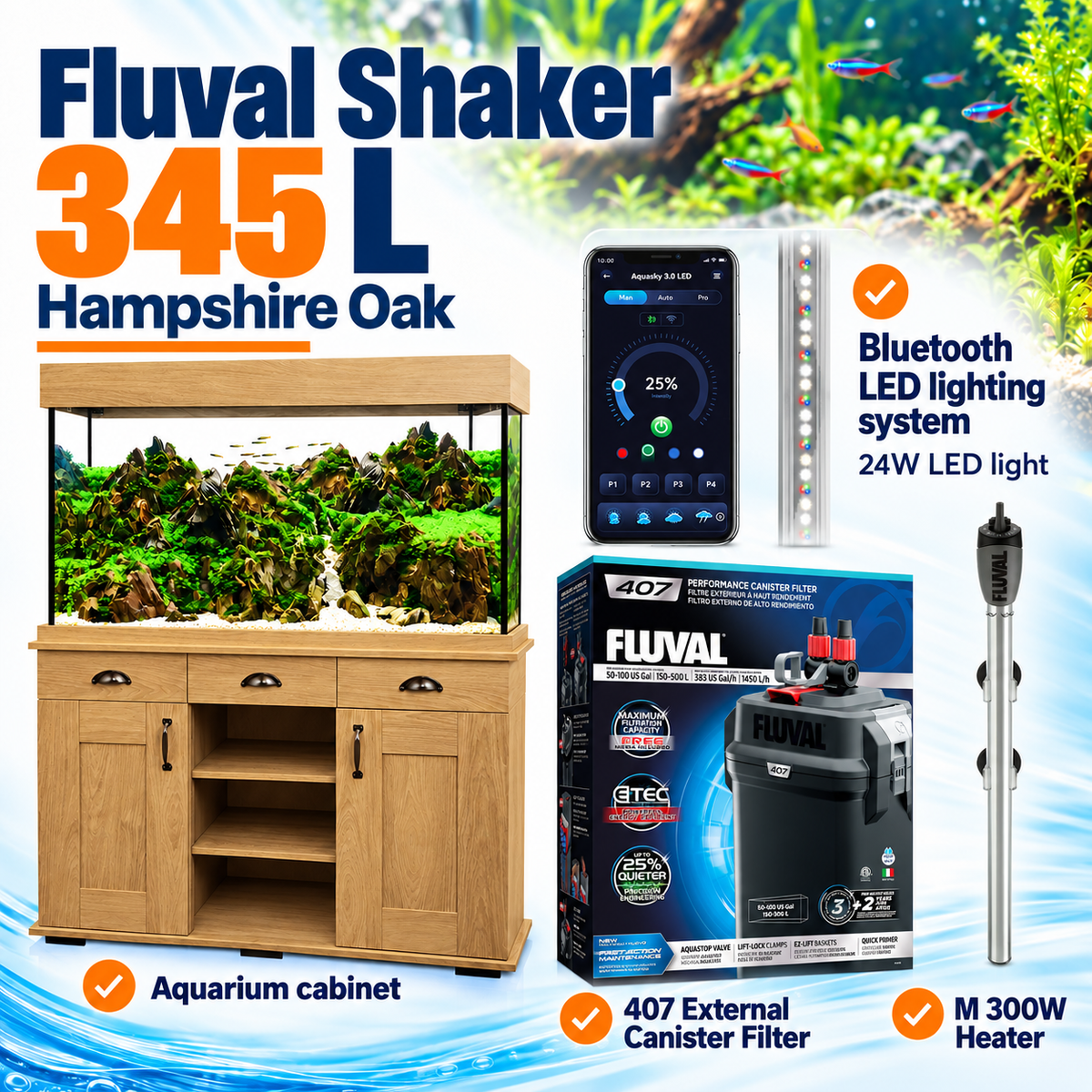 Fluval Shaker 345L Aquarium & Cabinet - Oak
