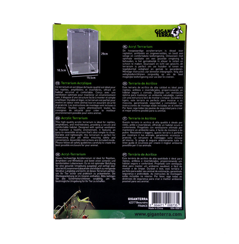 GIGANTERRA Easy Assemble Acrylic Clear Terrarium For Reptiles