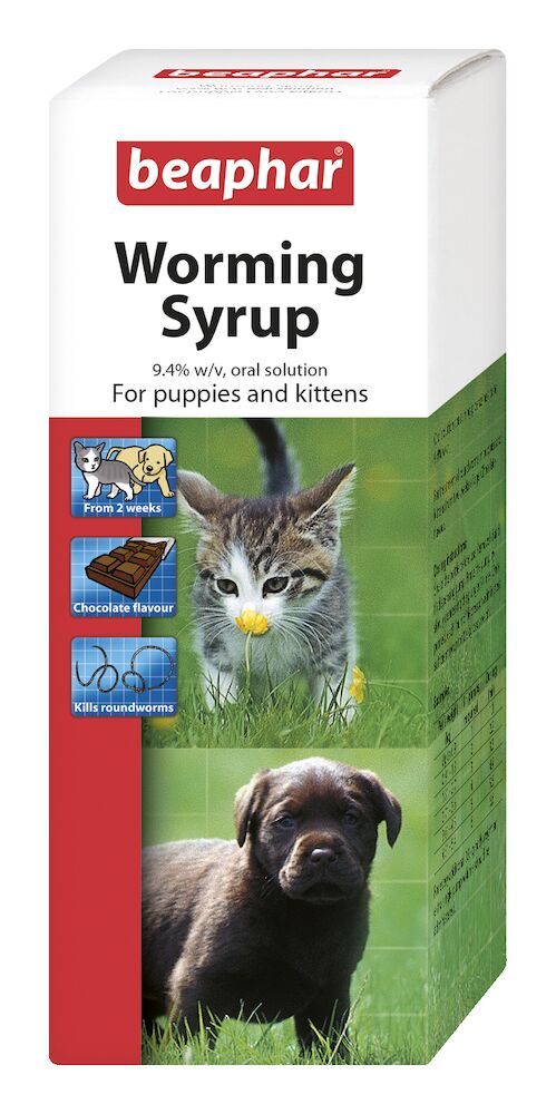 Beaphar Worming Syrup for Puppies Kittens - Treats Roundworms - 45ml