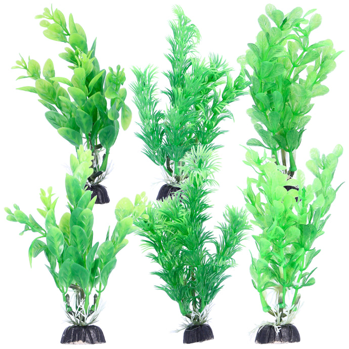 Green Plastic Aquarium Decoration Plants 10cm (Pack of 6)