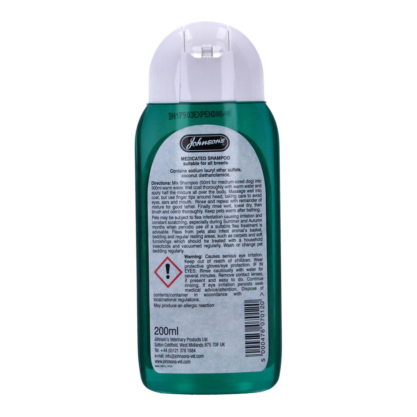 Johnsons Dog Medicated Shampoo Soothe Calm Irritations Healthy Coat 200ml