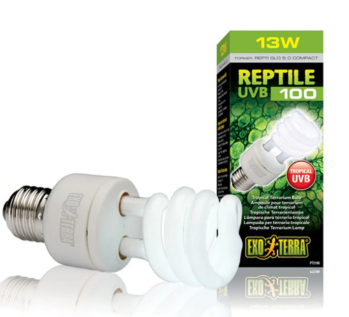 Exo Terra Reptile White UVB 100 Tropical Terrarium Bulb 13W and 25W