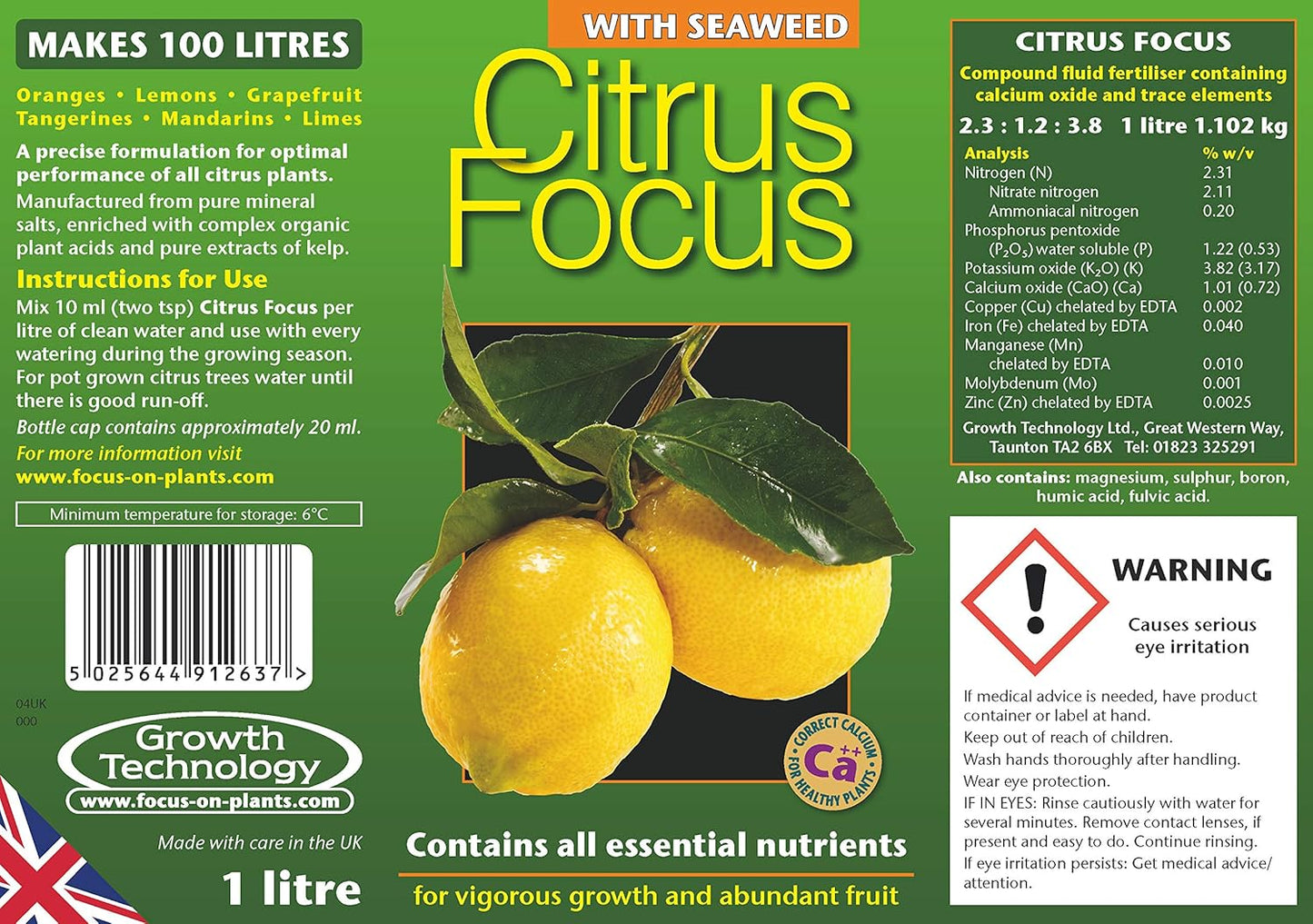 Growth Technology Citrus Focus 100ml 300ml 1L Plant Food For Orange/Lemon Trees