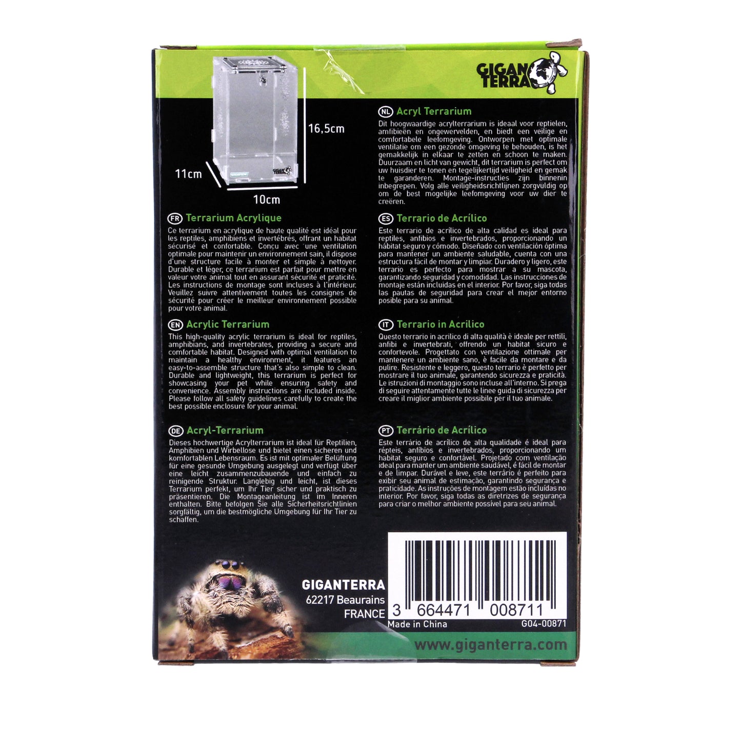 GIGANTERRA Easy Assemble Acrylic Clear Terrarium For Reptiles