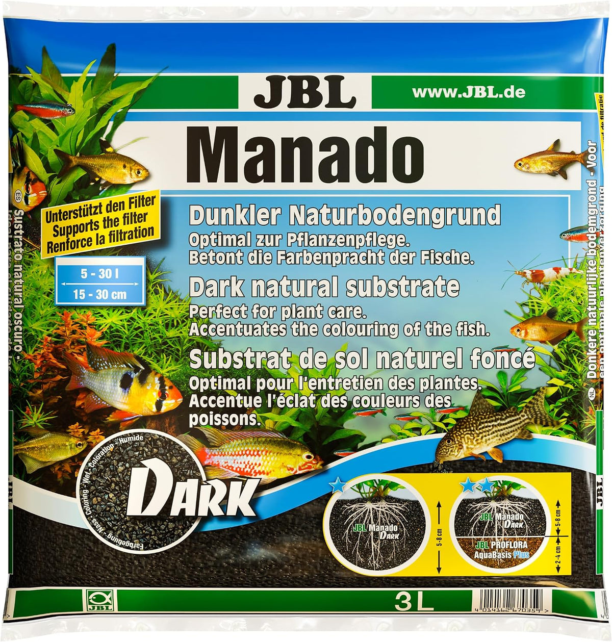 JBL Manado Dark Aquarium Gravel Substrate Planted Fish Tank Aquascaping Decor