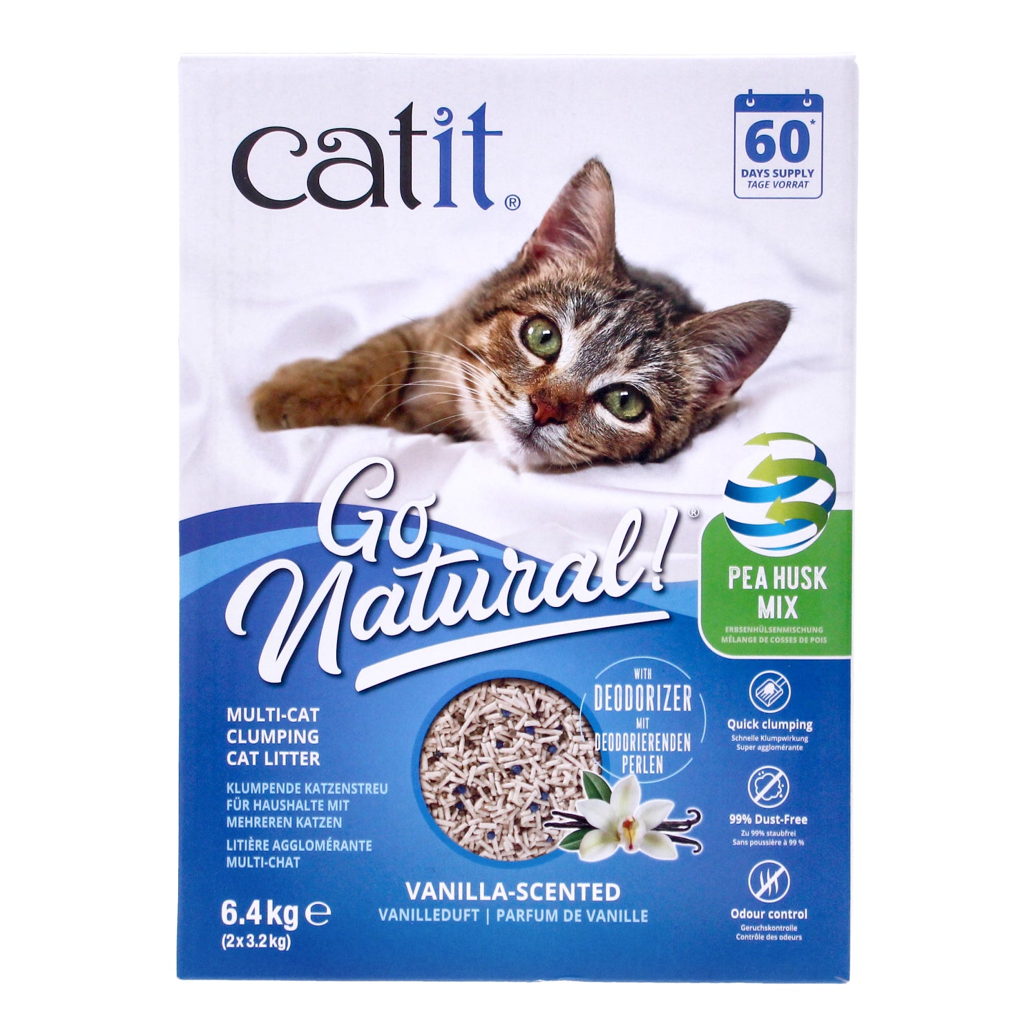 Catit Natural Cat Litter, Wood Pea Husk Eco Dust-Free Super Absorbent Vanilla 6.4kg