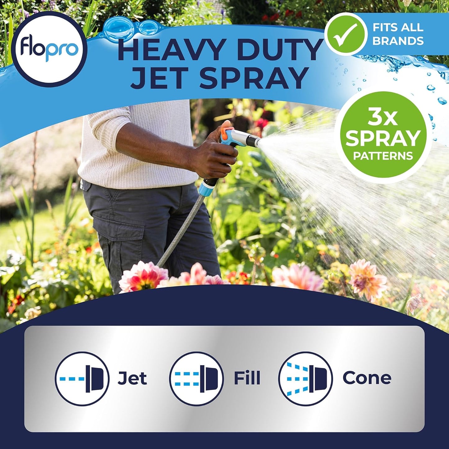 FloPro Ergonomic Metal 3 Pattern Jet Spray Gun Fits All Hoses