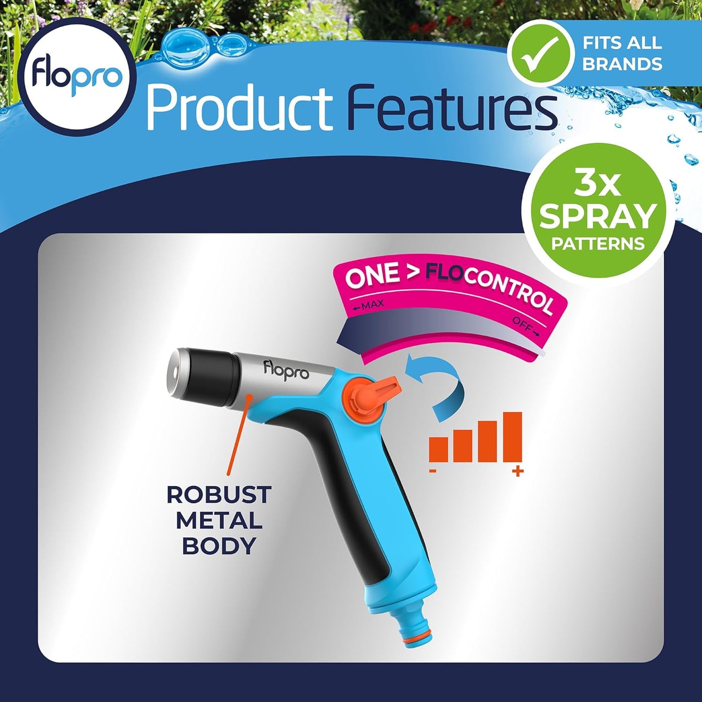 FloPro Ergonomic Metal 3 Pattern Jet Spray Gun Fits All Hoses