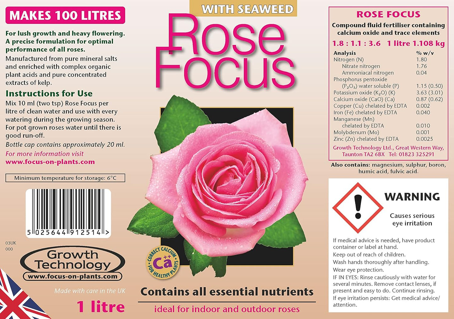 Growth Technology Rose Focus 1L Fertiliser