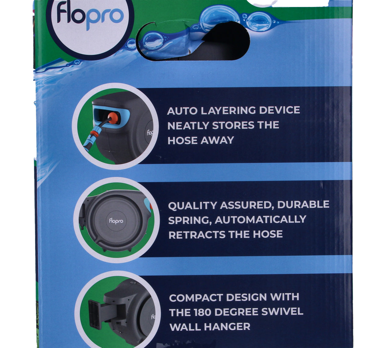 Flo Pro Automatic Wall Mounted Rewind Garden Hose Reel 20m