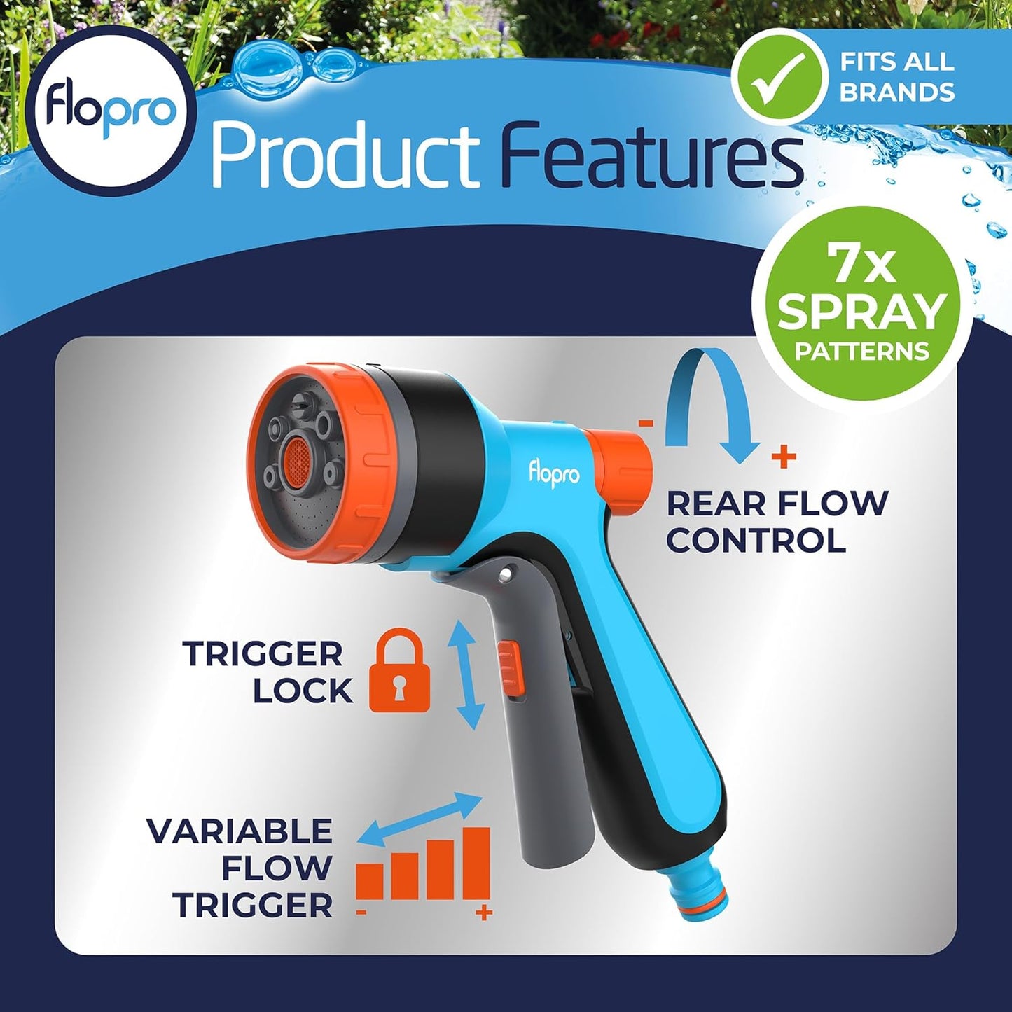 FloPro Garden Watering Multi Spray Gun Trigger 7 Patterns