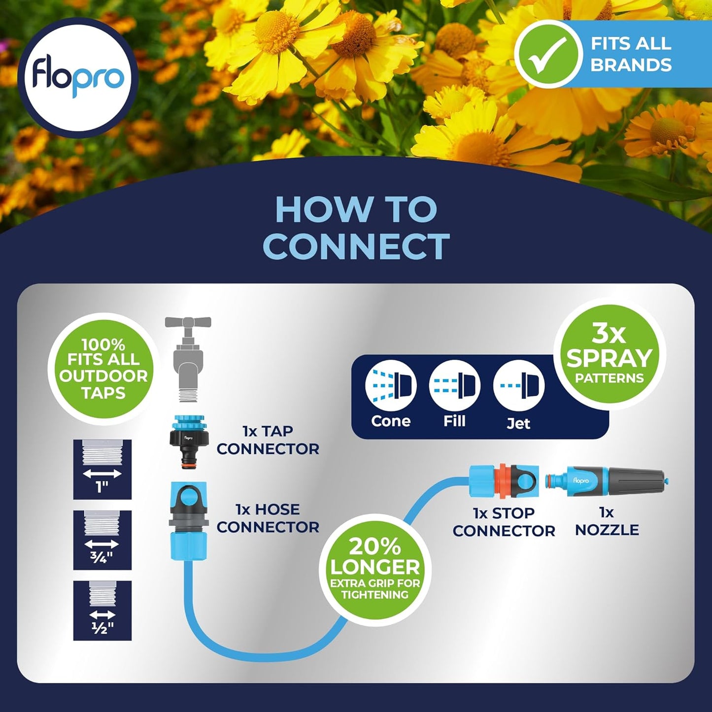 Flopro Hose Starter Set: All-in-One Garden Watering Solution 15m