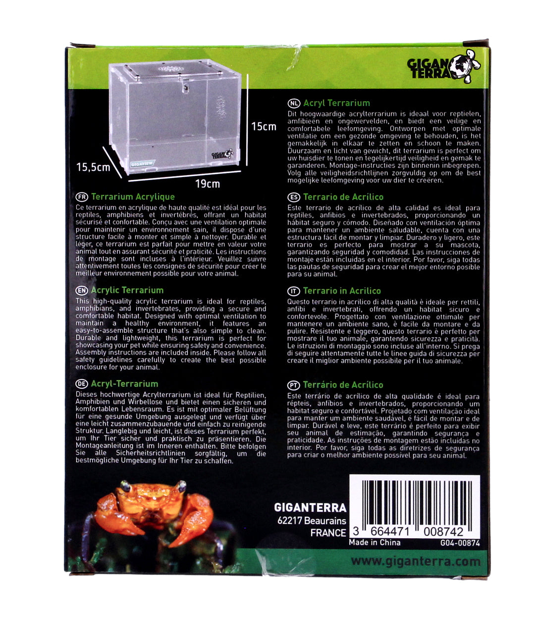 GIGANTERRA Easy Assemble Acrylic Clear Terrarium For Reptiles