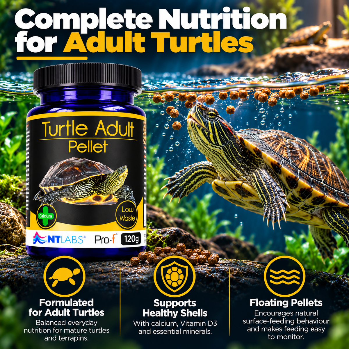 NT Labs Pro-F Turtle Adult Food 120g Floating Pellets Aquatic Terrapin