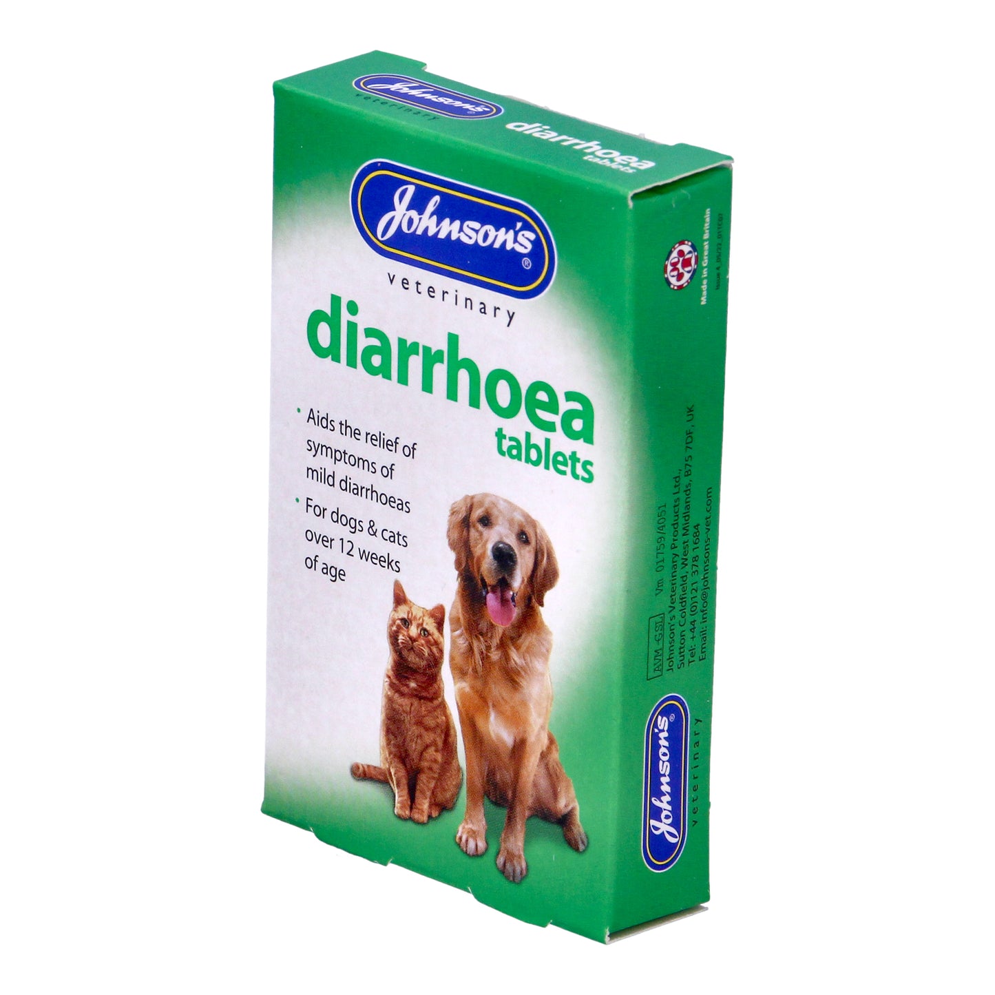 Johnson's Vet Diarrhoea Tablets for Cats & Dogs, 12 Tablets