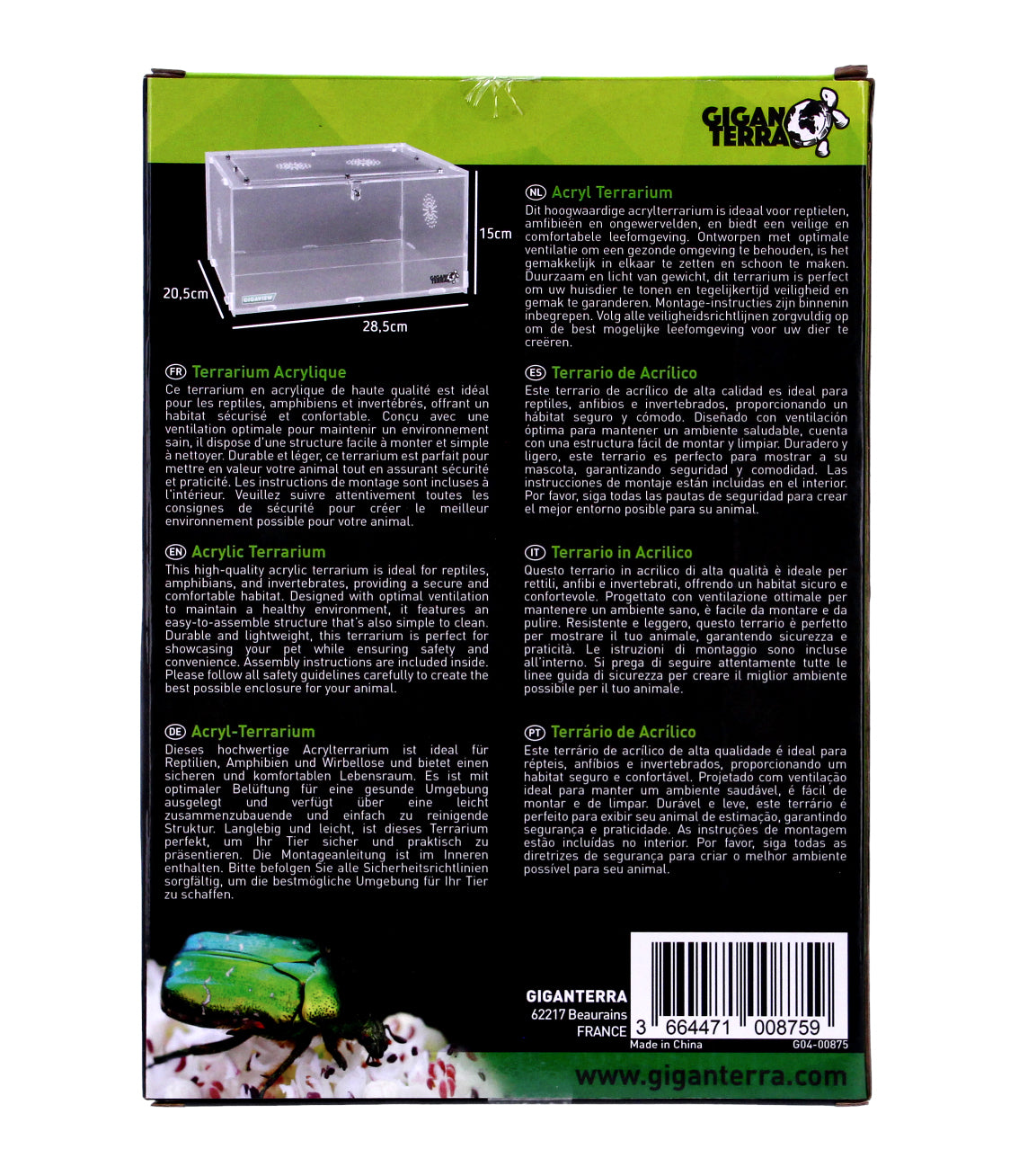 GIGANTERRA Easy Assemble Acrylic Clear Terrarium For Reptiles
