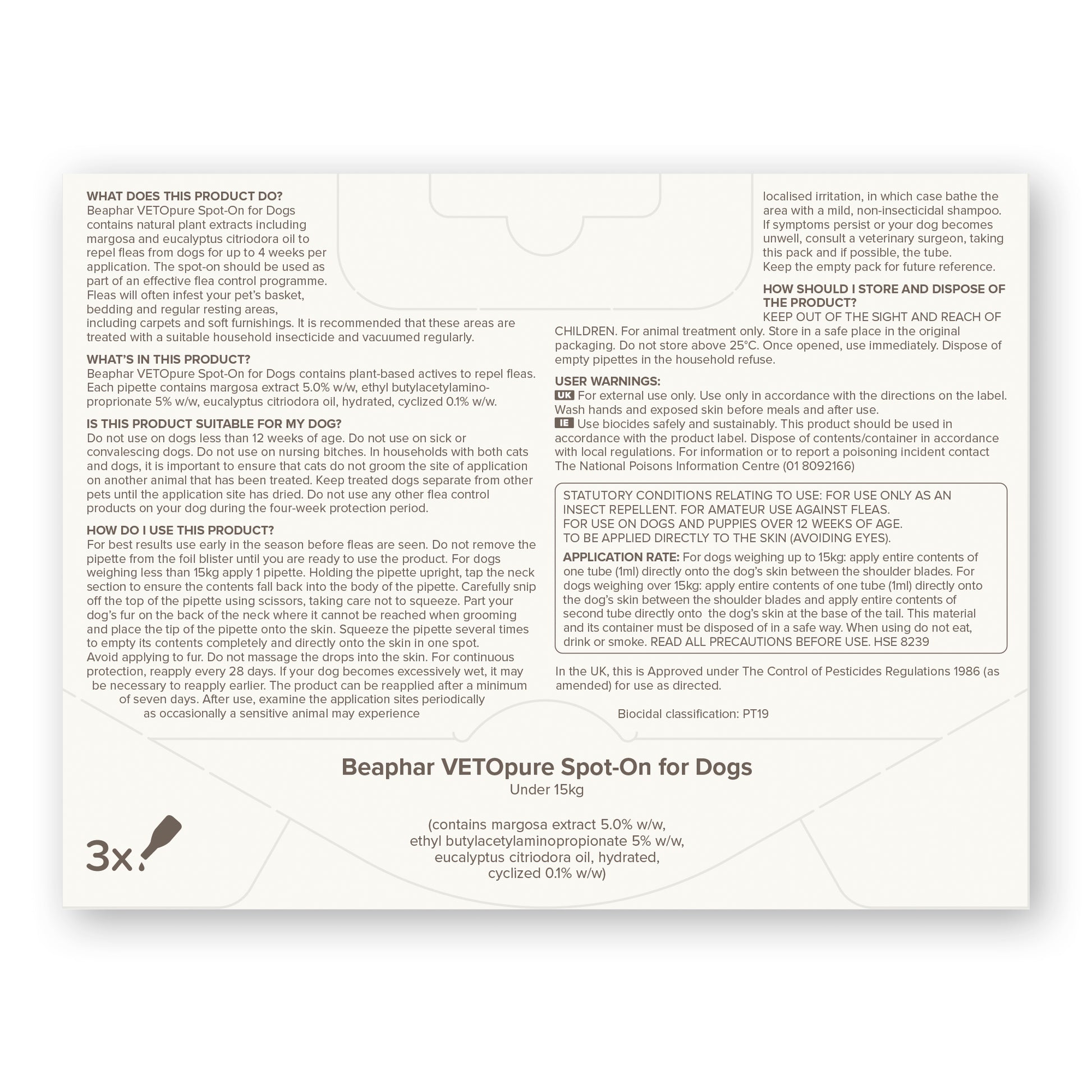 Beaphar VETOpure Flea Spot On for Cats 12 Weeks, 3 Pipettes