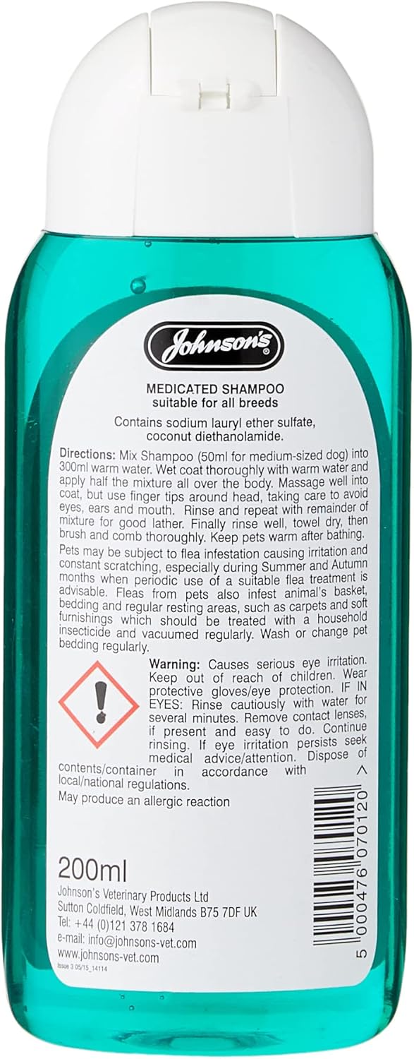 Johnsons Dog Medicated Shampoo Soothe Calm Irritations Healthy Coat 200ml