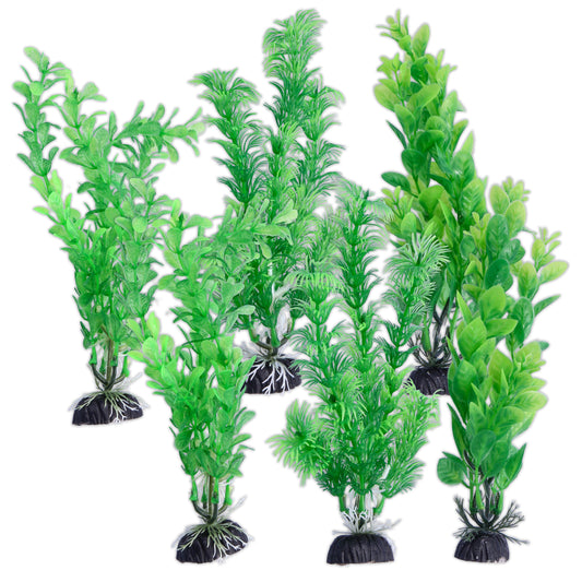 Green Plastic Aquarium Decoration Plants 20cm (Pack of 6)