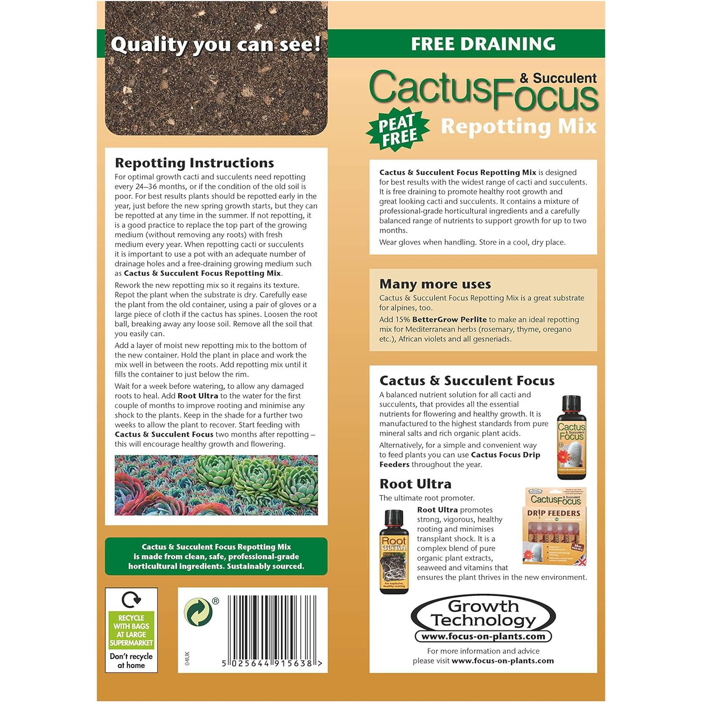 Growth Technology Cactus & Succulent Focus Repotting Mix Peat Free