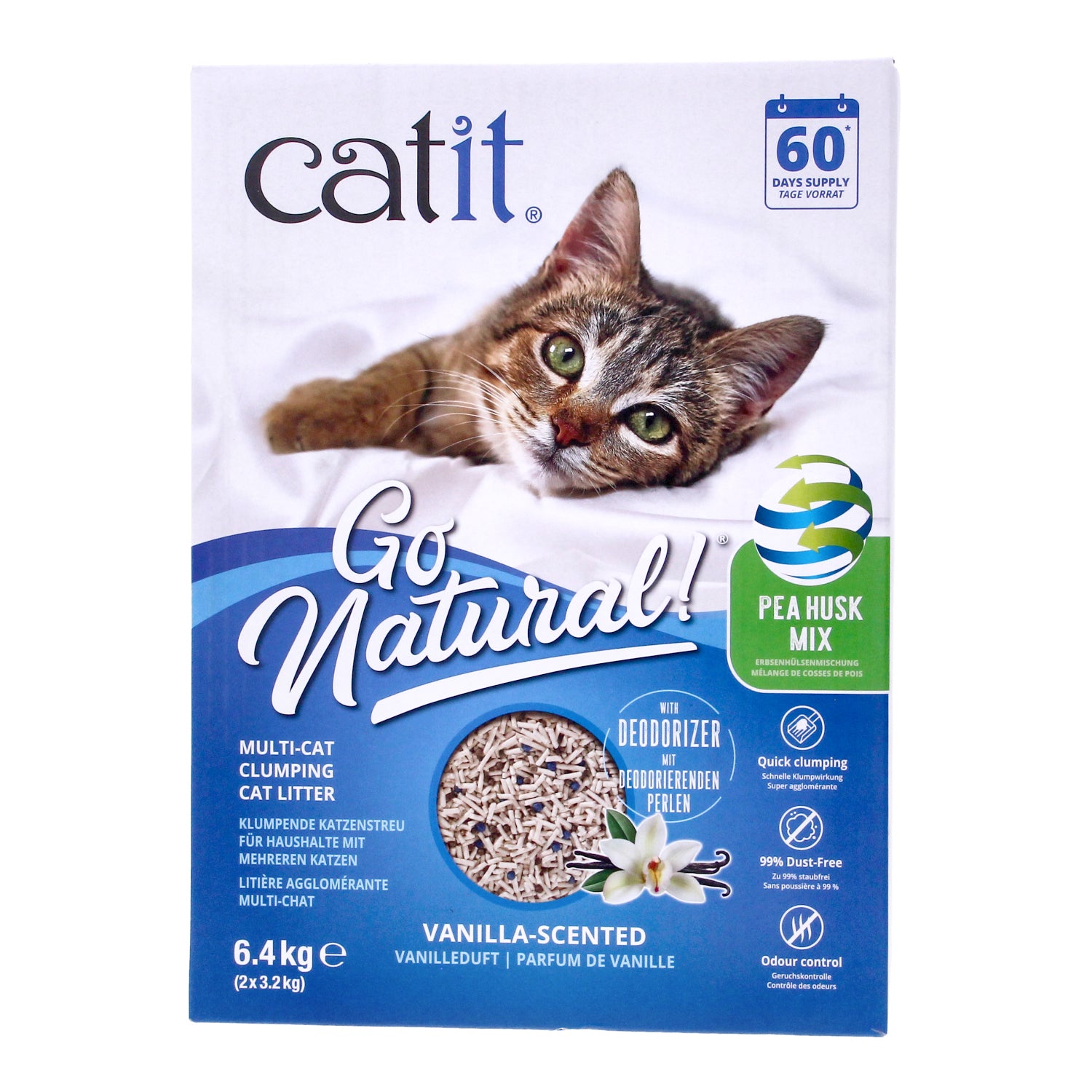 Catit Natural Cat Litter, Wood Pea Husk Eco Dust-Free Super Absorbent Vanilla 6.4kg