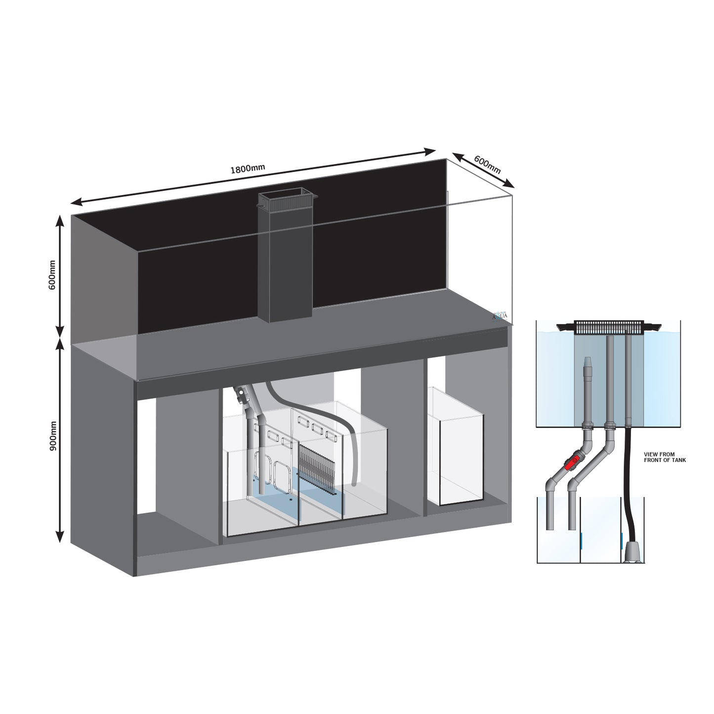 D-D Aqua-Pro Reef 1800 Tank & Cabinet (Gloss Anthracite)
