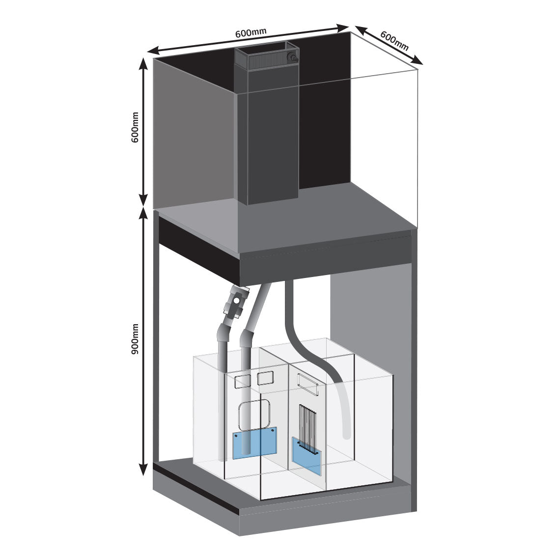D-D Aqua-Pro Reef 600 CUBE Tank & Cabinet (Tobacco Oak)