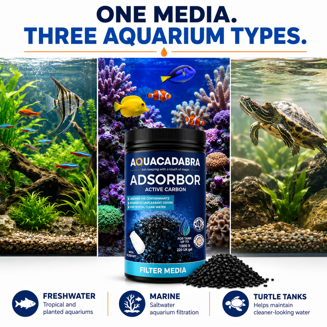 Aquacadabra Activated Carbon Charcoal Aquarium Filter Media Freshwater Marine