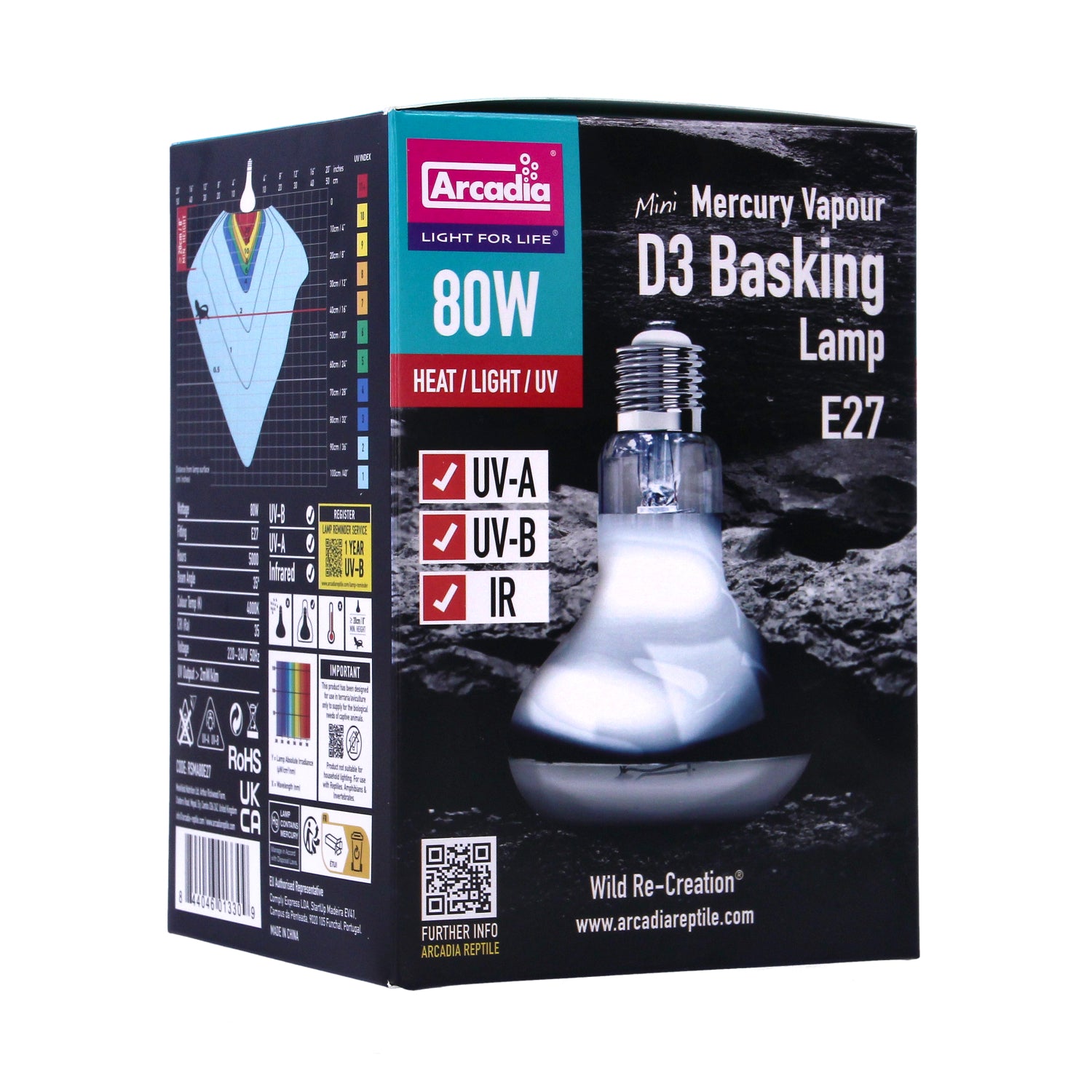 Arcadia 80w D3 UV Basking Lamp - SMA80E27