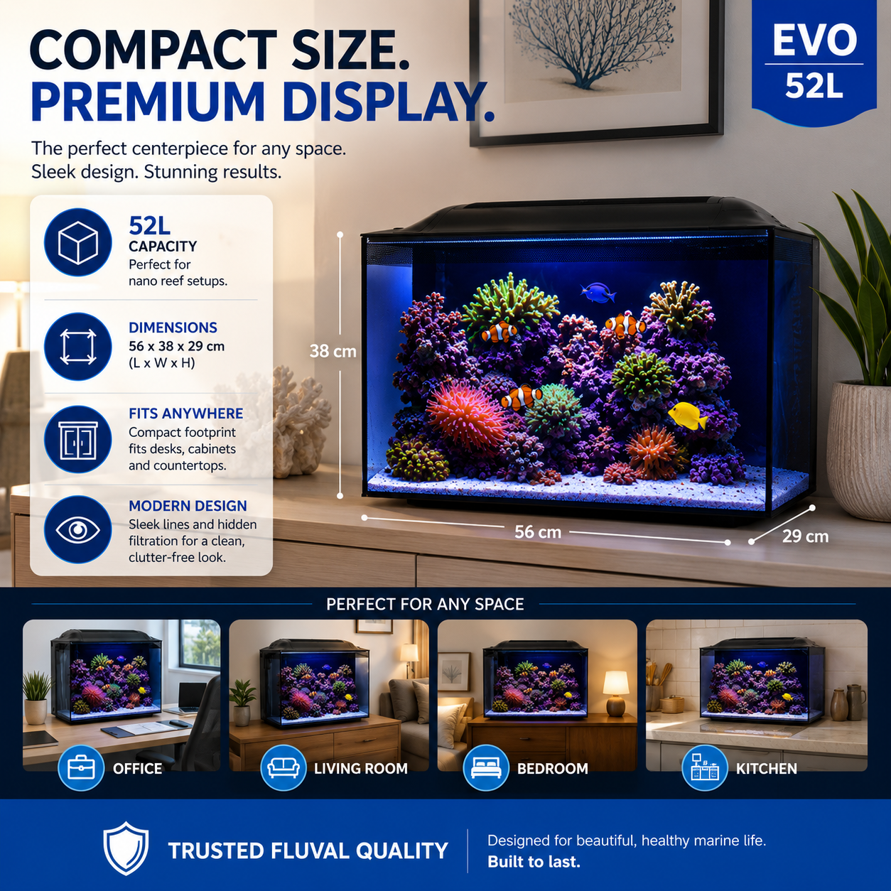 Fluval Sea Evo 52L Marine Saltwater Aquarium Kit with LED Lighting and Pump