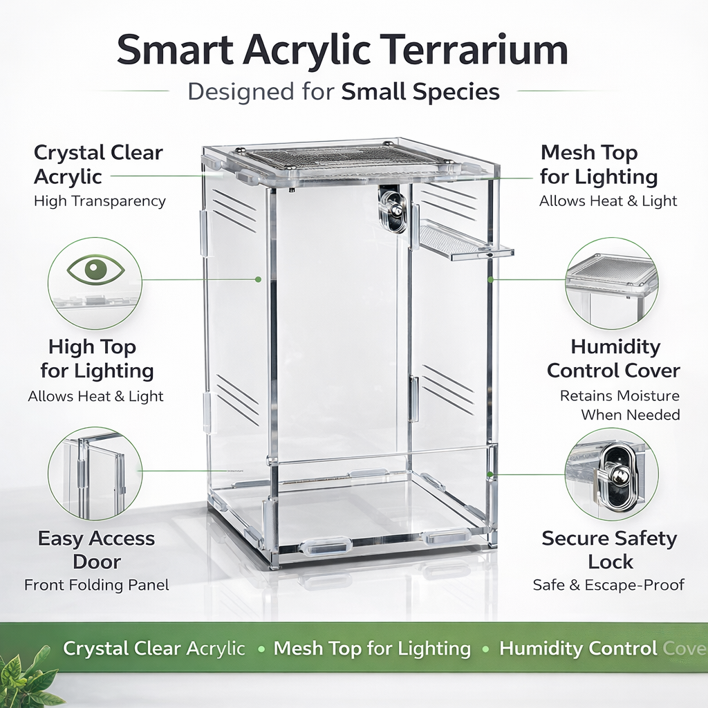 Repto Terra Clear Acrylic Terrarium Mesh Top Lock Reptile Enclosure
