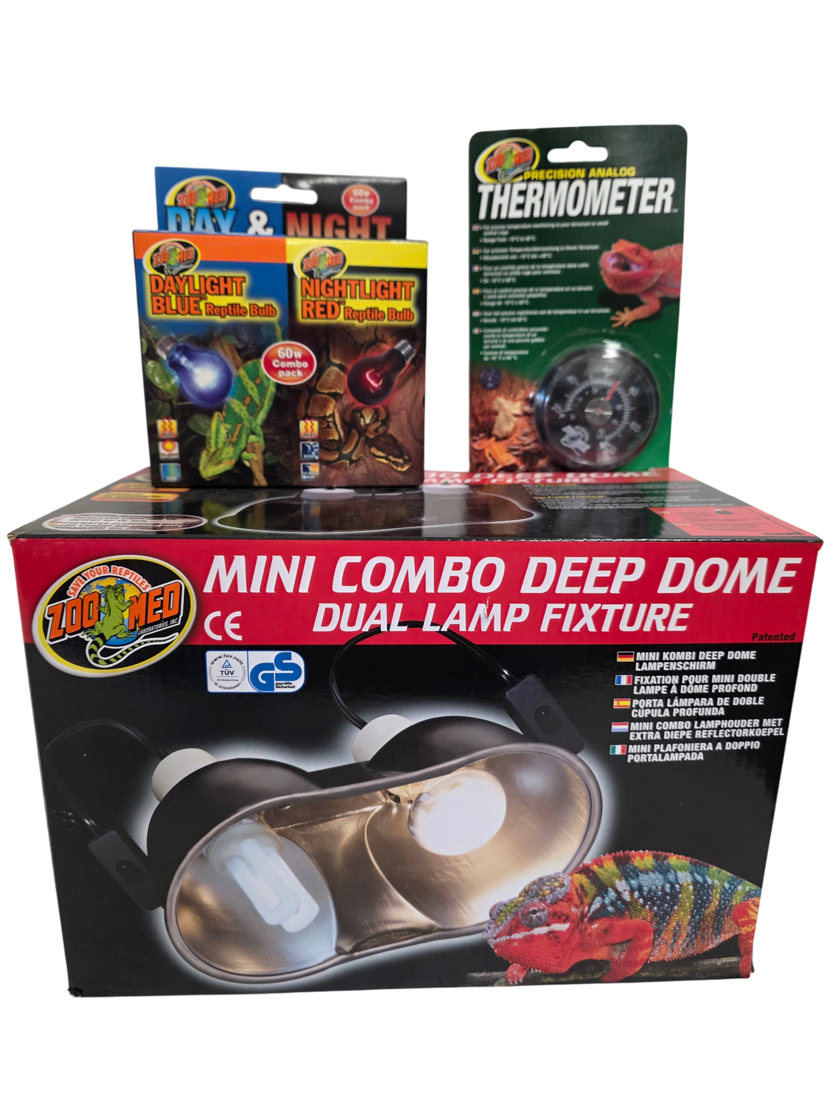 ZooMed Mini Combo Deep Dome, Day Bulb, Night Bulb & Thermometer