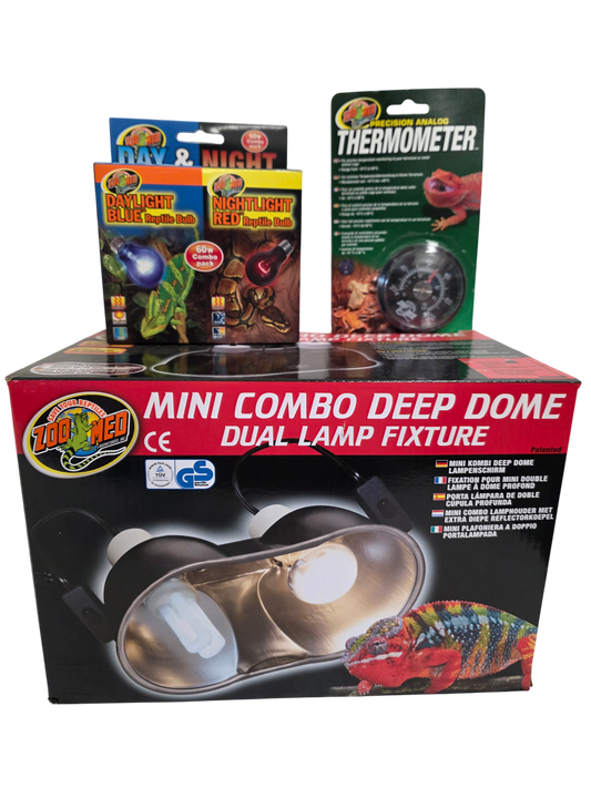 ZooMed Mini Combo Deep Dome, Day Bulb, Night Bulb & Thermometer